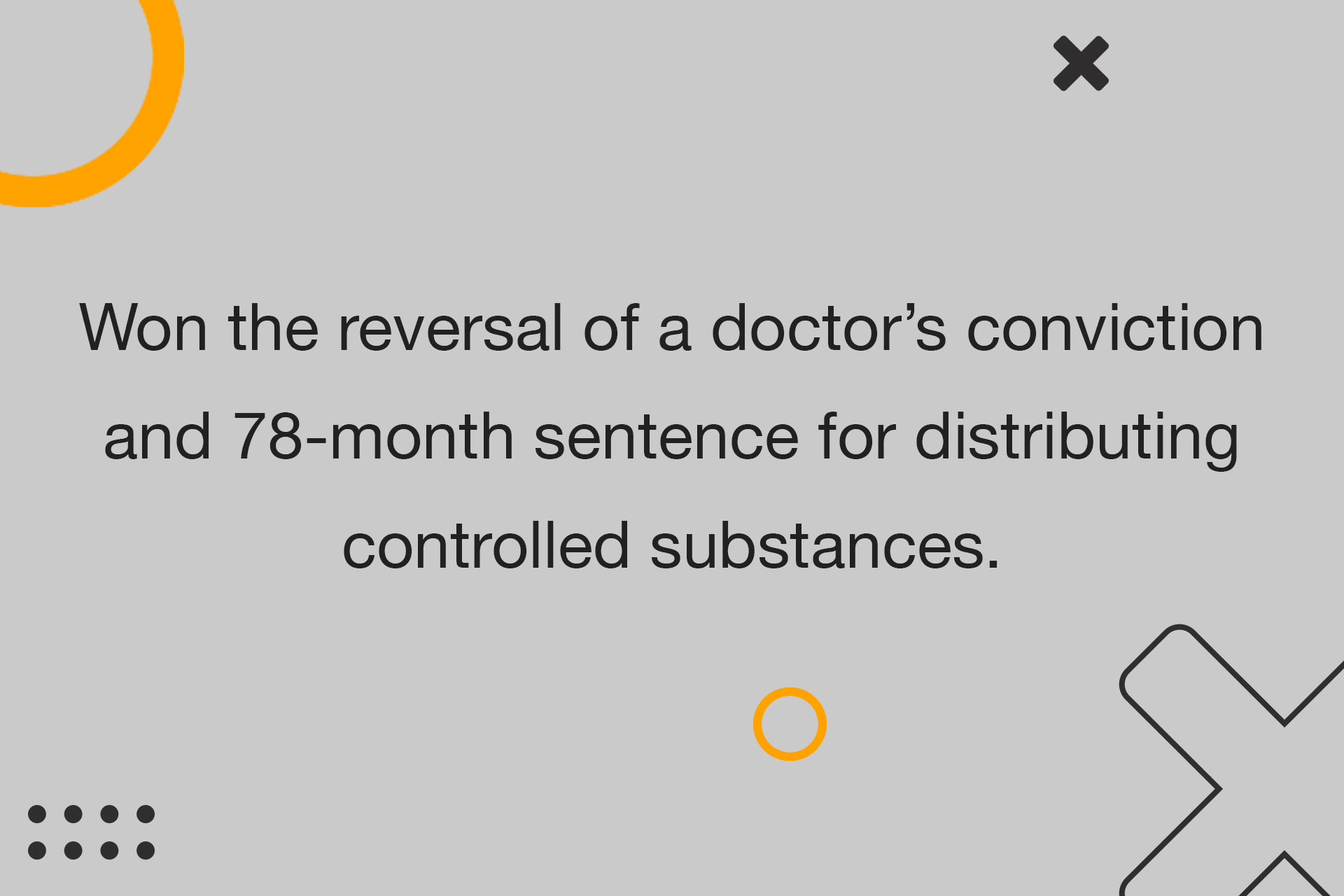 Won the reversal of a doctor’s conviction and 78-month sentence for distributing controlled substances.